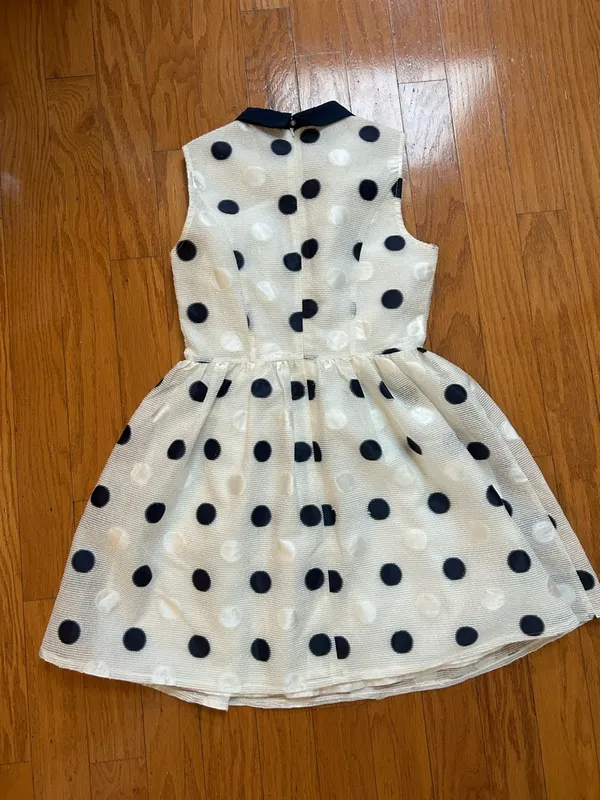Like new women Sleeveless Polka Dot Dress with Navy Collar size XS - Image 3