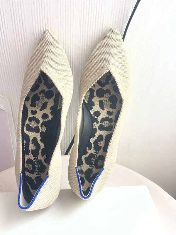 Rothy's Beige Pointed Knit Flats with Royal Blue Piping - Image 8