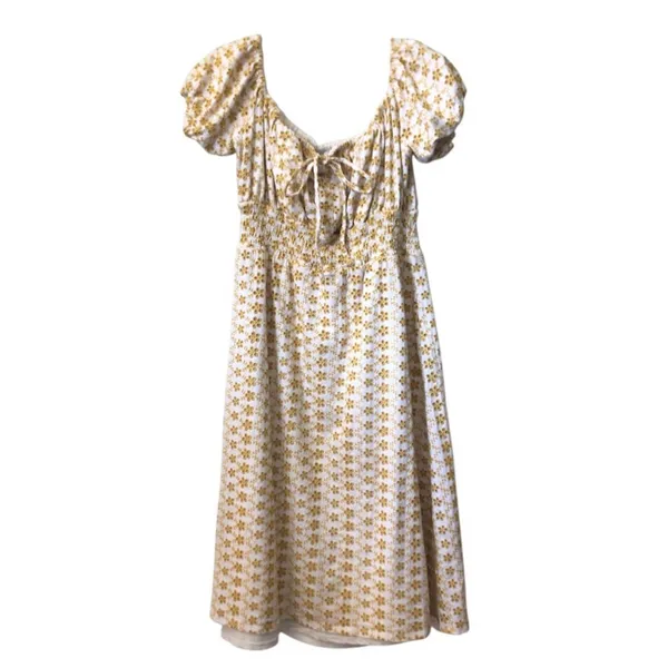 LPA Revolve Yellow and White Off Shoulder Women’s Sun midi Dress Size Large - Image 5