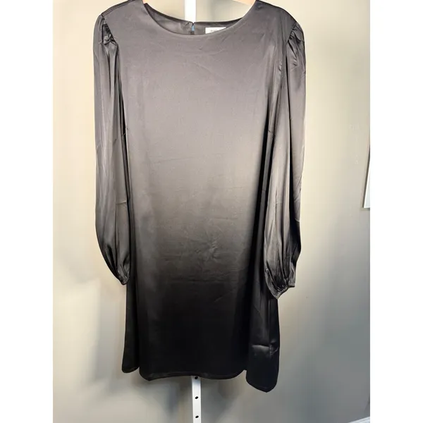 The Drop @shopdandy Black Silky Belted Blouson Sleeve Dress NWT L‎ - Image 3
