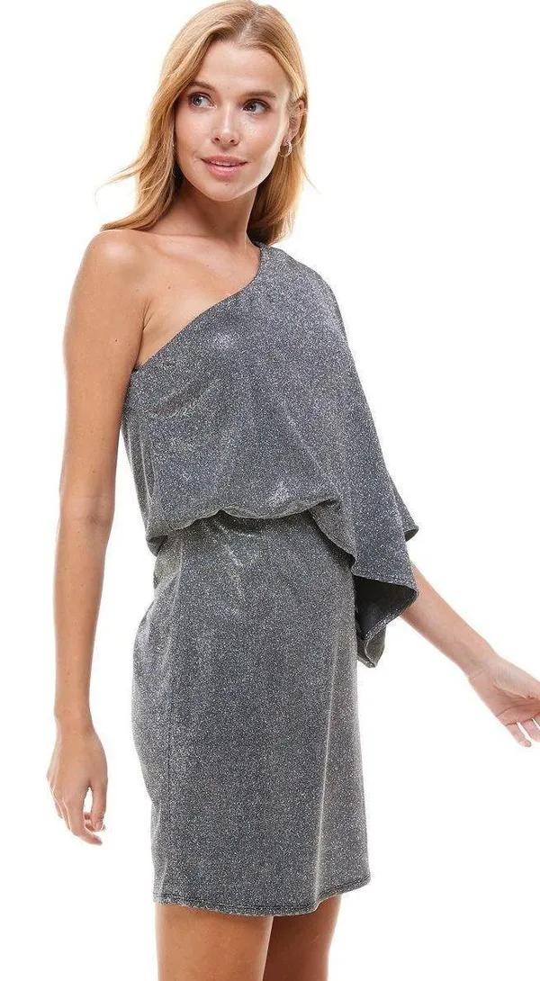 The Clothing Exchange Company | NWOT | Metallic Glitter One Shoulder Dress | L | Black | CD01940 - Image 4