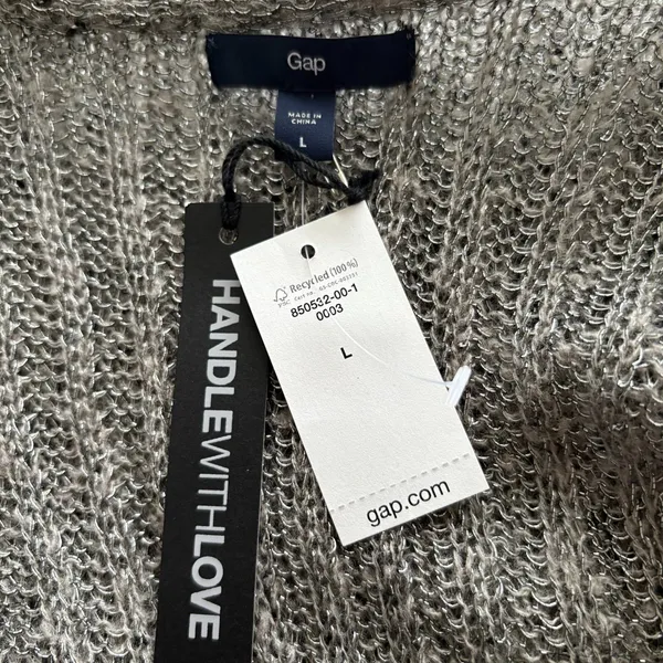 NWT Gap‎ Lightweight Knit Slim Cardigan Silver Metallic Wool Alpaca Size Large - Image 4