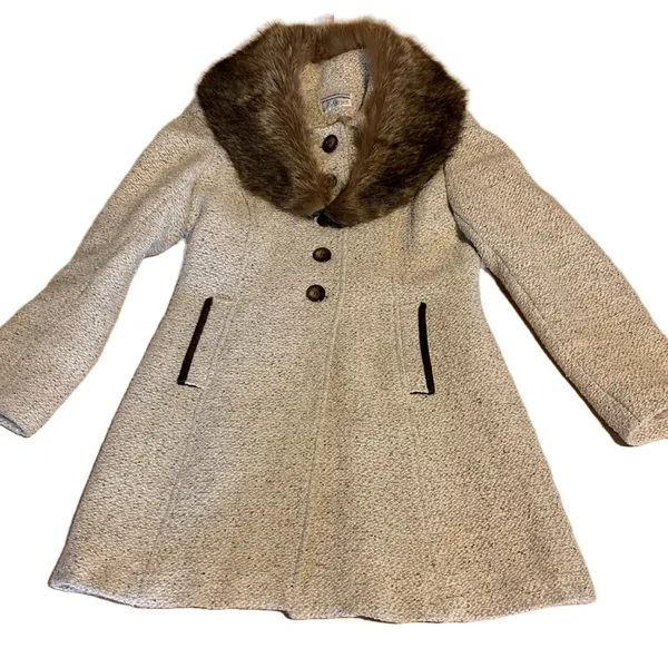 Vintage Circa 1980'S J. Marco Beige & Brown Wool & Fox Fur Collar Coat (S) - Image 11