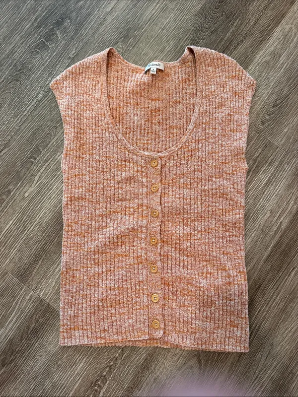 Madewell Marled Shaw Button-Front Sweater Tee Orange tiger medium - Image 2