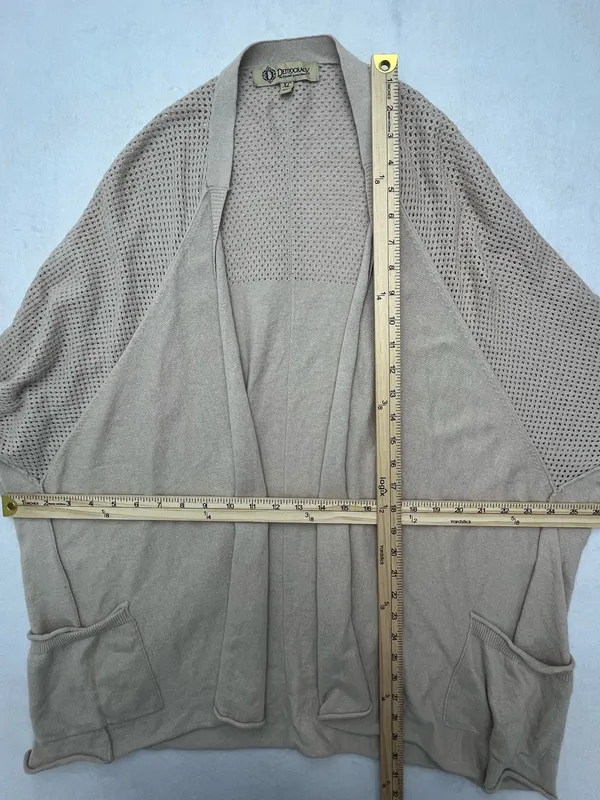 Democracy Beige Angora Blend Open Knit Pocket Draped Open Front Cardigan XL - Image 7