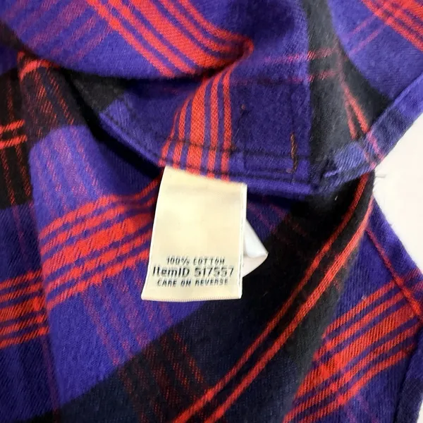 LL Bean Purple Scotch Plaid 1/4 Zip Cotton Flannel Shirt Relaxed MEDIUM - Image 10