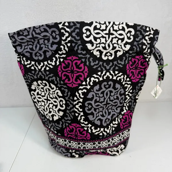 Vera Bradley OS Ditty Bag Plum Crazy Drawstring‎ Travel Pouch Purple Black White - Image 3