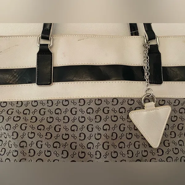 Guess Black & White Patterned Logo Tote Shoulder Purse Bag - Image 3