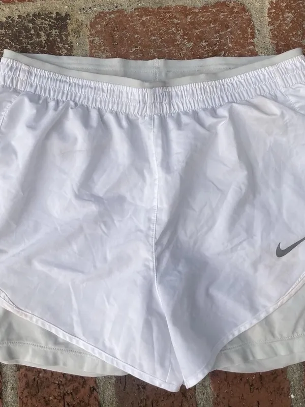Nike Women's DriFit Tempo White & Light Gray Athletic Running Shorts - Image 2