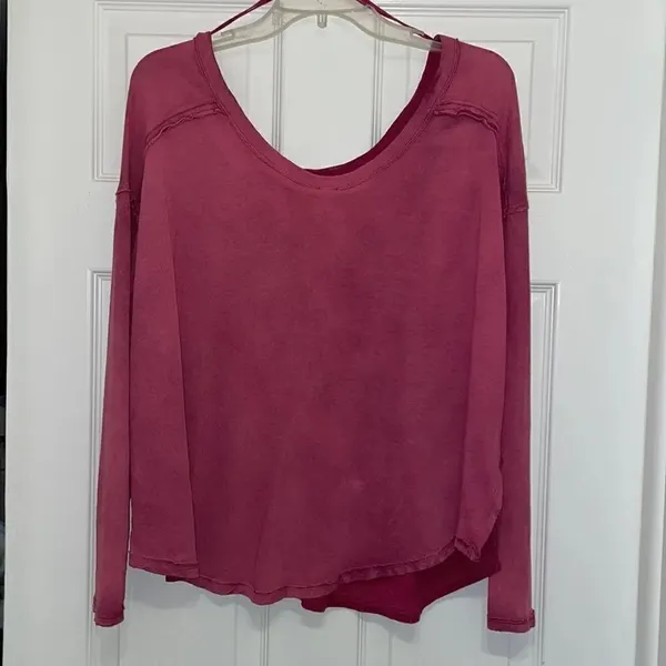 Free People We the Free Faded Pink Raw Trim with Criss Cross Shoulders Top - Image 9
