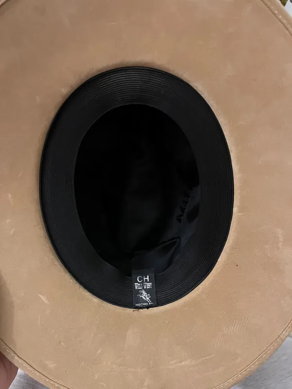 Suede tan neutral beige cowboy style hat western - Image 4