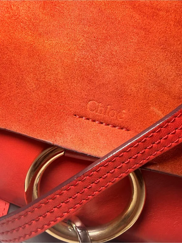 Chloé Faye Small Suede & Leather Crossbody Shoulder Bag – Red / Rust - Image 10