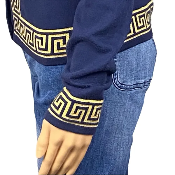 LILLY PULITZER Navy & Gold Greek Key Keane Cardigan Sweater Buttons Small - Image 10