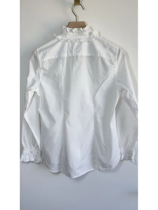 J Crew Classic Fit Ruffle Collar Shirt White Cotton Button Blouse Size 8 - Image 8