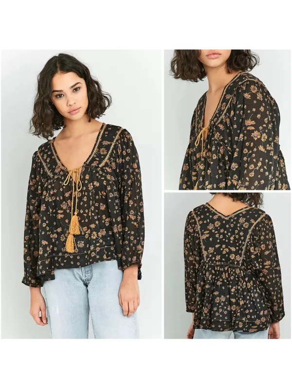 $98 Free People Never A Dull Moment Peasant Blouse S - Image 7