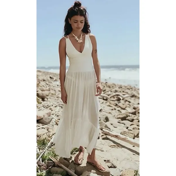 FREE PEOPLE WHITE FUN IN THE SUN MAXI DRESS SZ Large - Image 3