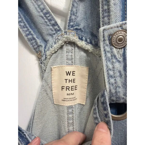 Free People We The Free Ghost Ranch Denim Overalls Light Wash Blue Wide Leg M - Image 4