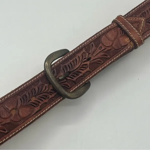 Linda Etched Western Belt Personalized Rawhide Leather Belt Brown - Image 3