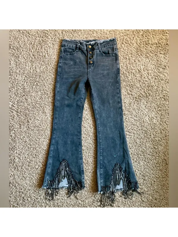 New w/ Tags Buckle Blue B Collection Rhinestone Fringe Cropped Flare Small Jeans - Image 6