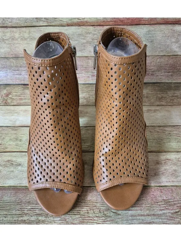 Circus by Sam Edelman Brown Block Heeled Zip Up Ankle Boots Size 7.5 Peep Toe - Image 3