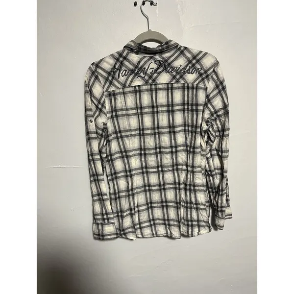 Harley Davidson Size Medium Plaid Button Down - Image 5