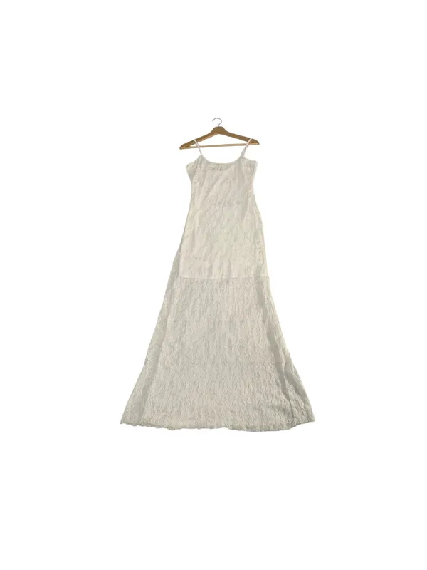 Jessica Simpson White Lace Maxi Dress Sheer Slip Lined Bridal Coquette M Summer - Image 5