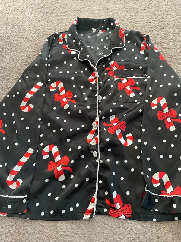 Woman’s Black Candy Cane Print Pajama Set - Image 8