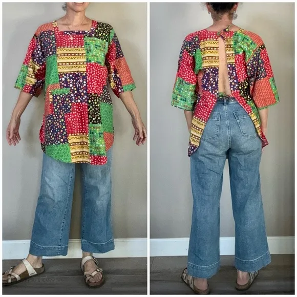 Vintage 60s bandana patchwork print tie-back apron top by Design House - Image 2
