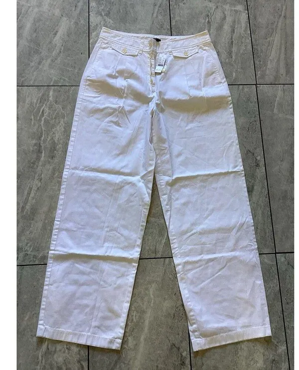 J. Crew Womens White Pleated Button Front in Chino 8 $98 Nautical Sailor - Image 2
