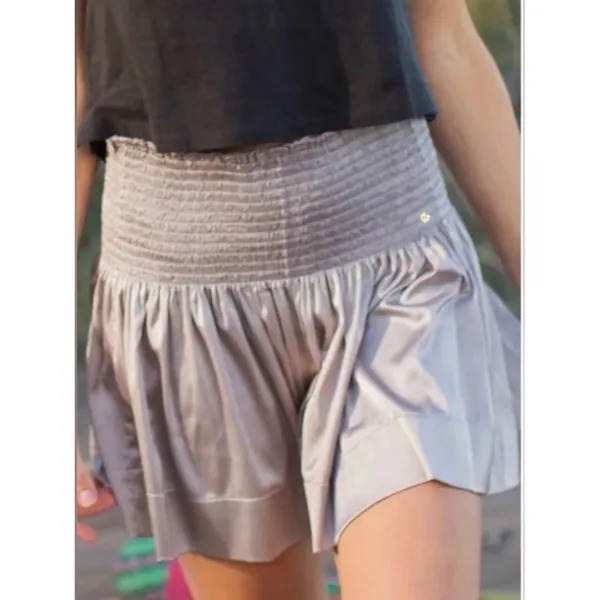 Natural Life NWT Boho Satin Flowy Shorts Gray Silver‎ Smocked Waist M Coquette - Image 8