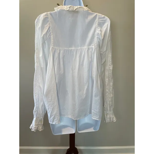LOFT Top White Eyelet 100 Percent Cotton Ruffle Collar Trim Size M - Image 2