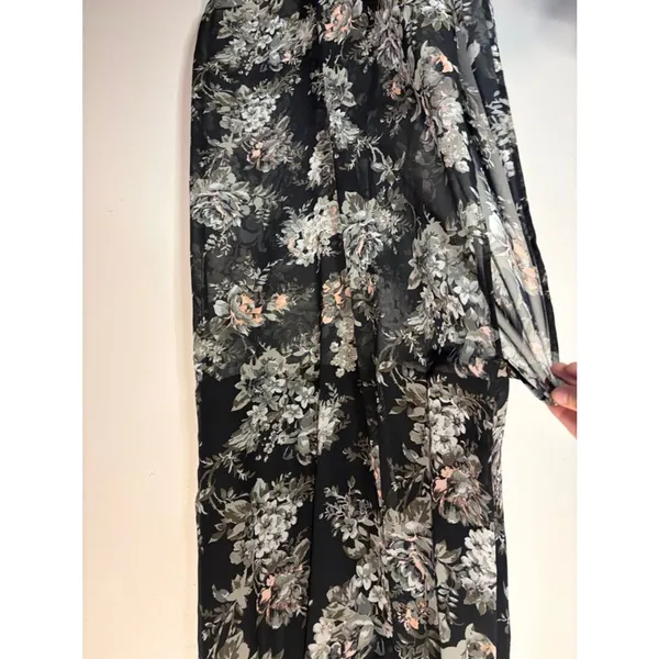 Contempo Casuals Strapless Tube Top Maxi Dress Black Floral Sheer Layer Size M - Image 4