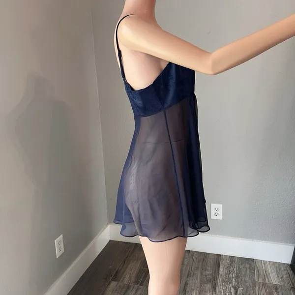 Victoria’s Secret Navy Rose Pattern Satin MEDIUM Lingerie Adjustable Straps #15 - Image 3