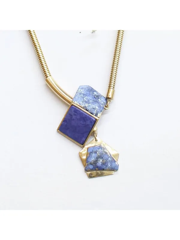 NWT Viola Lariat Pull Adjustable Necklace Dangly Earring Set Gold / Blue - Image 2