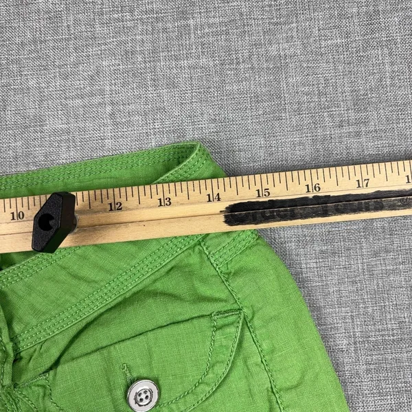 WORN Linen Blend Capri Pants Womens 4 Green Twill Cuffed Pockets Lightweight - Image 8
