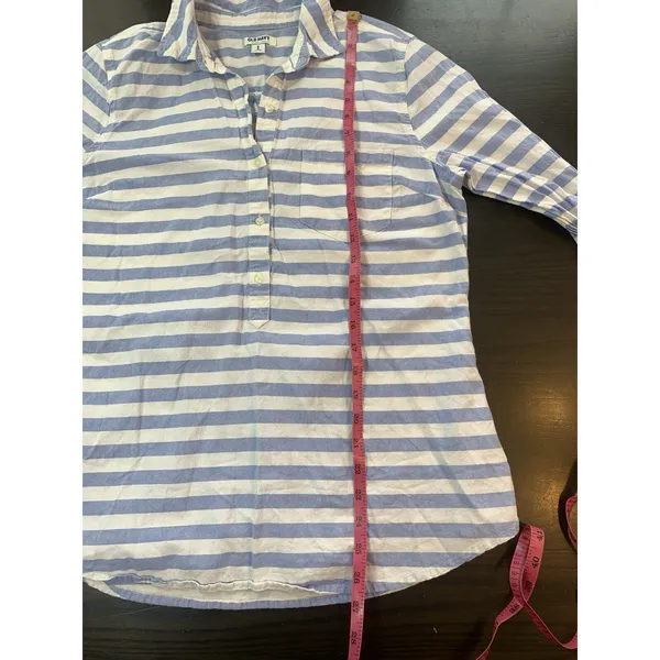 Old Navy Top Womens Medium Blue Striped Oxford‎ Popover Tunic Coastal Preppy - Image 11