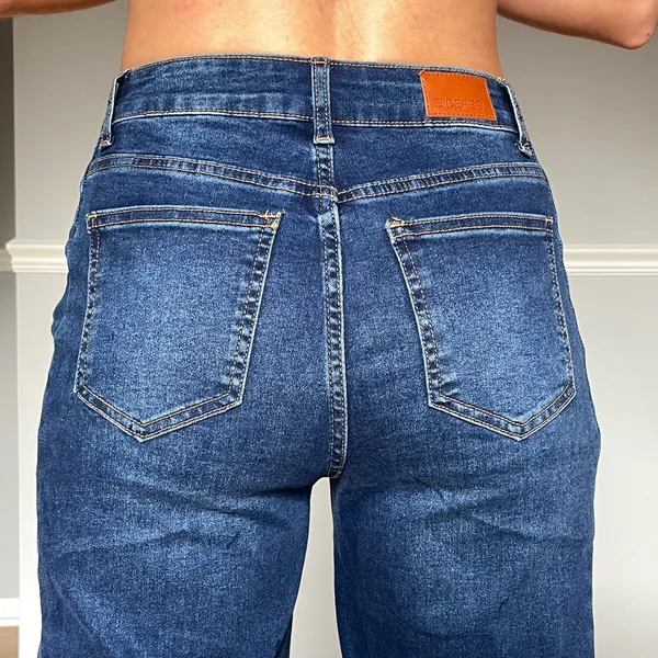 SIDEFEEL Women’s Size 6 High Rise Wide Leg Jeans Dark Wash Raw Frayed Hem - Image 3