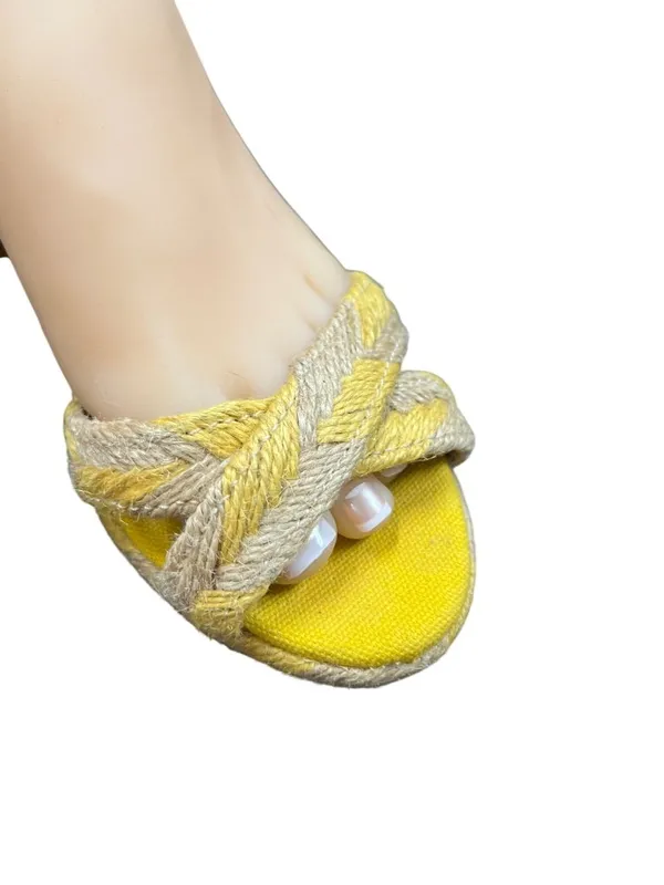 Tory Burch wms yellow strappy herringbone fabric 3" wedge heels sz 6M SKU 10-766 - Image 11