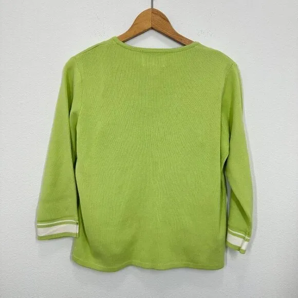 Vintage 90s Pastel Lime Green Sweater Set Striped Trim Clueless Preppy‎ Momcore - Image 6