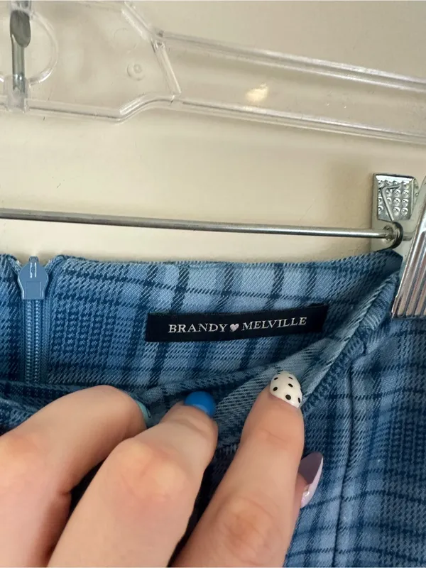 Brandy Melville Cara Blue Plaid Mini Skirt - Image 2