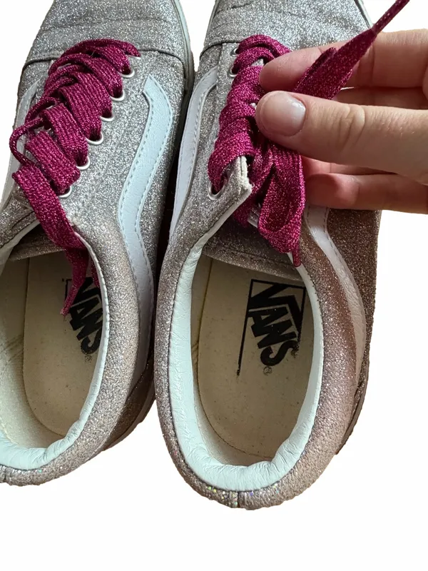 Vans Sparkly Low-Top Sneakers with Burgundy Laces - Image 6