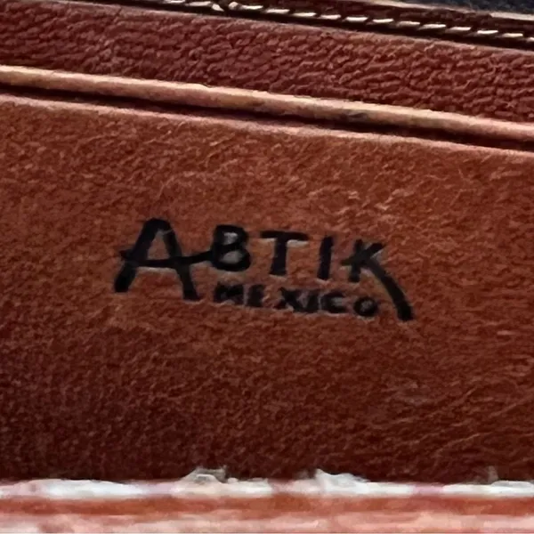 Vintage Abtik Hand-tooled Mayan Print Leather Clutch - Image 3