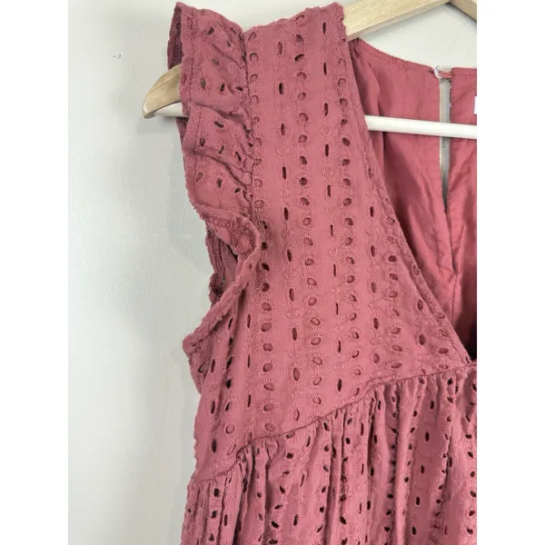 Mustard Seed Rust Eyelet Romper Dress Women’s S Terracotta Ruffle Boho Playsuit - Image 5
