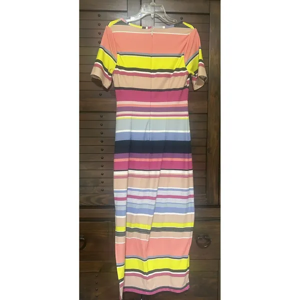 GUESS Multi-color Bright Striped Maxi Dress Size 4 Ribbed Short Sleeve Happy - Image 12