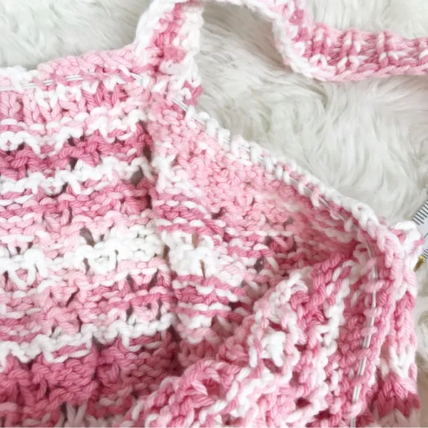 VINTAGE Pink White Handmade Crochet Tank Top Boho Indie Cottagecore Size‎ L XL - Image 8