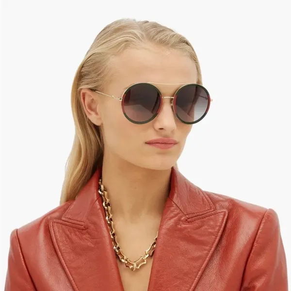 Gucci GG0061S brow bar round sunglasses 56mm gold frames green gradient lenses - Image 2