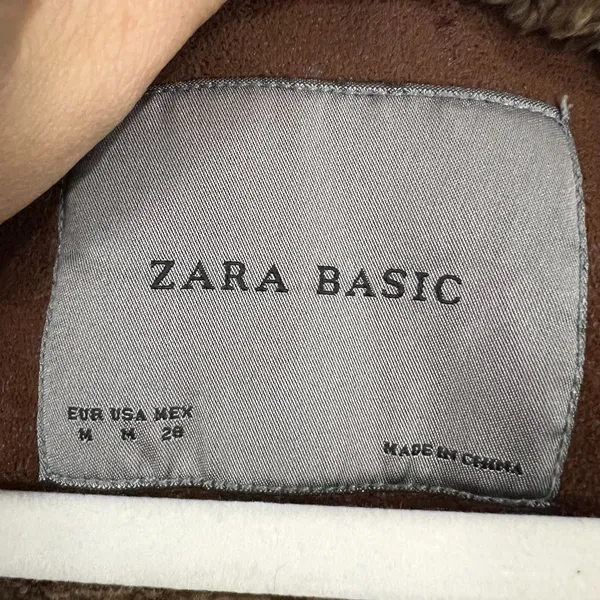 Zara Basic Womens Faux Suede Sherpa lined Hooded Trench Coat Size M 1/2 Sleeve - Image 2