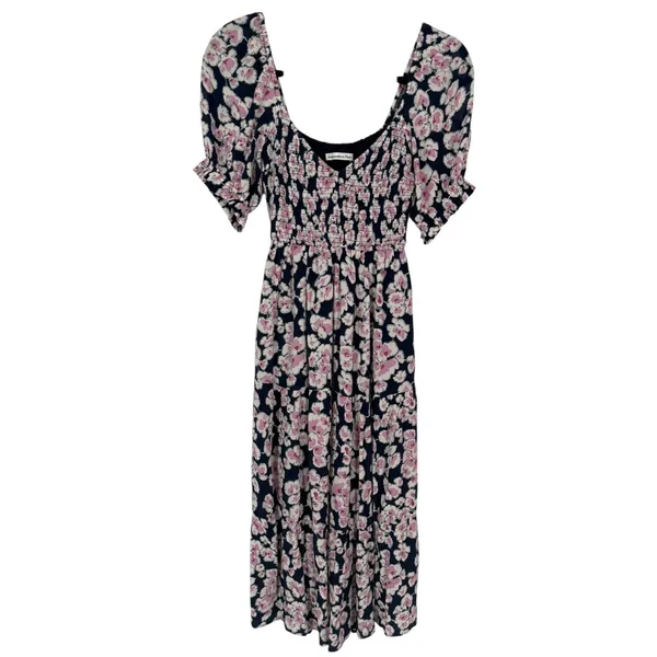Abercrombie & Fitch Womens Floral Smocked Puff Sleeve Tiered Midi Dress Sz Small - Image 3