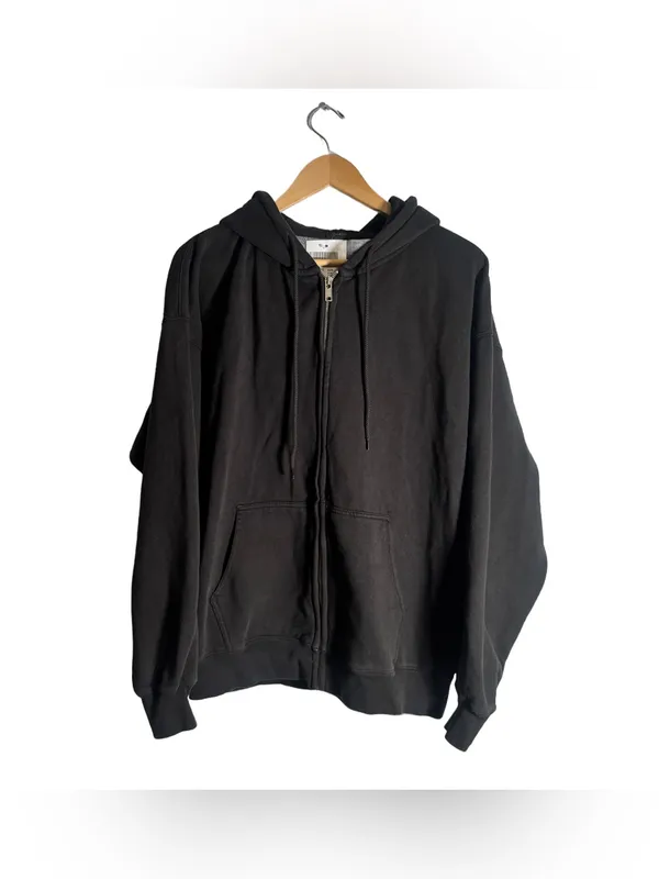 J. Galt Black Full Zip Hooded Sweatshirt Women's L/XL Oversized Casual Wear NWT - Image 2