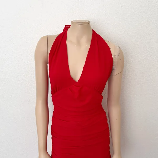[Anthropologie] Bardot Red Mave Halter Neck Maxi Dress Low Back Ruched Slit 12 - Image 12